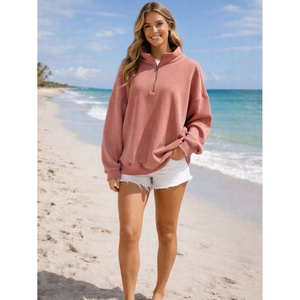 Sunkissed Coconut 1/4 Zip Sweatshirt Size Small Ice Cream Pink